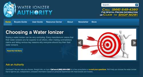 Photo of website for Water Ionizer Authority